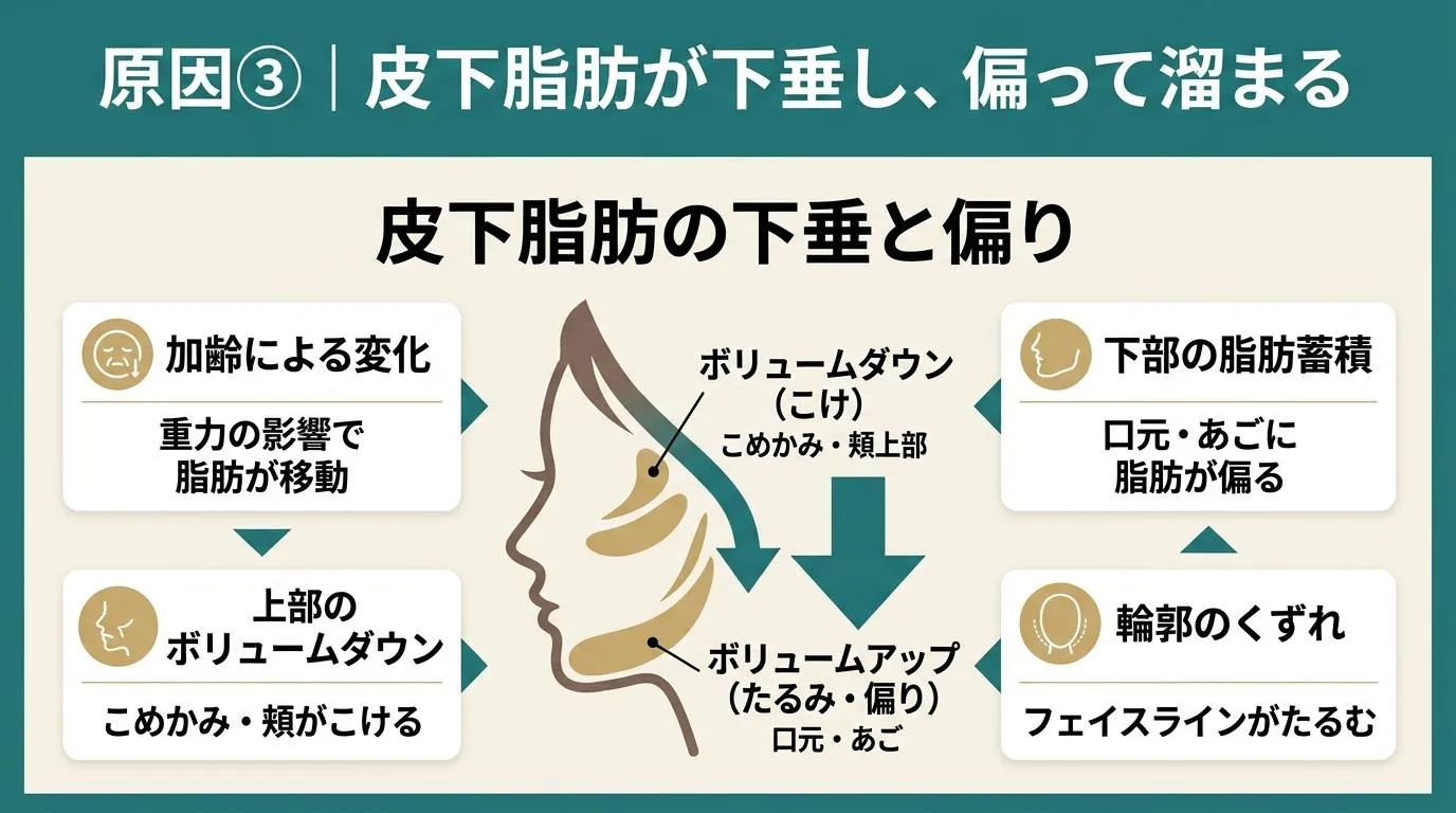 皮下脂肪が下垂し、偏って溜まる