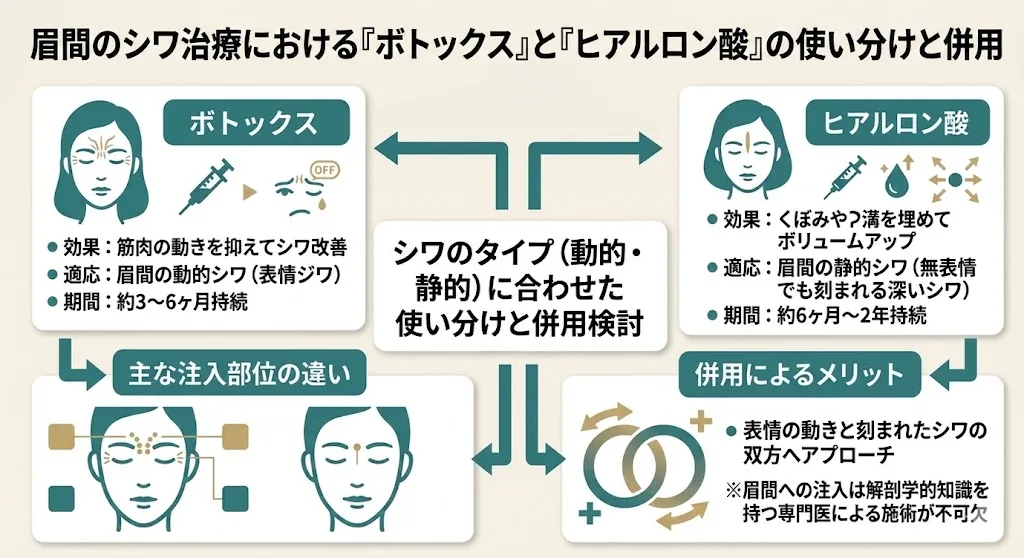 「ボトックス」と「ヒアルロン酸」の使い分けと併用