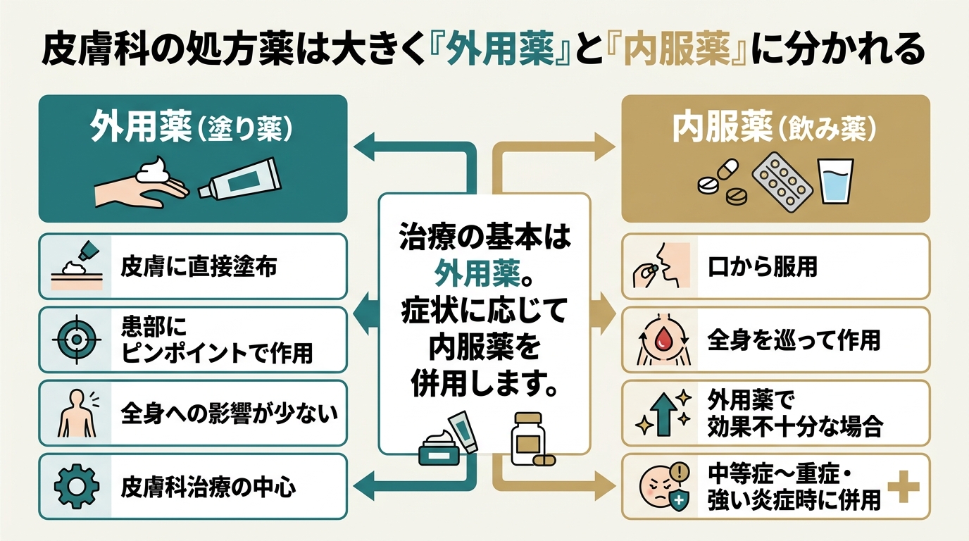 処方薬は大きく「外用薬」と「内服薬」に分かれる
