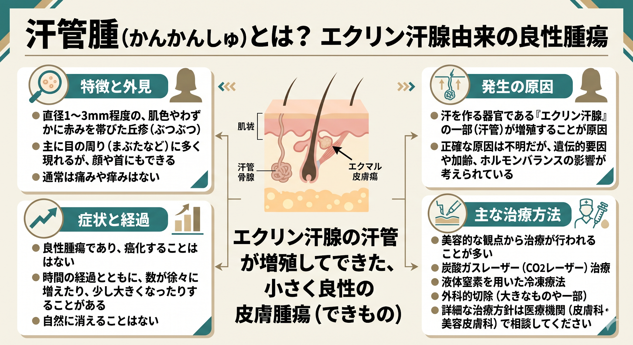 汗管腫(かんかんしゅ)とは?エクリン汗腺由来の良性腫瘍